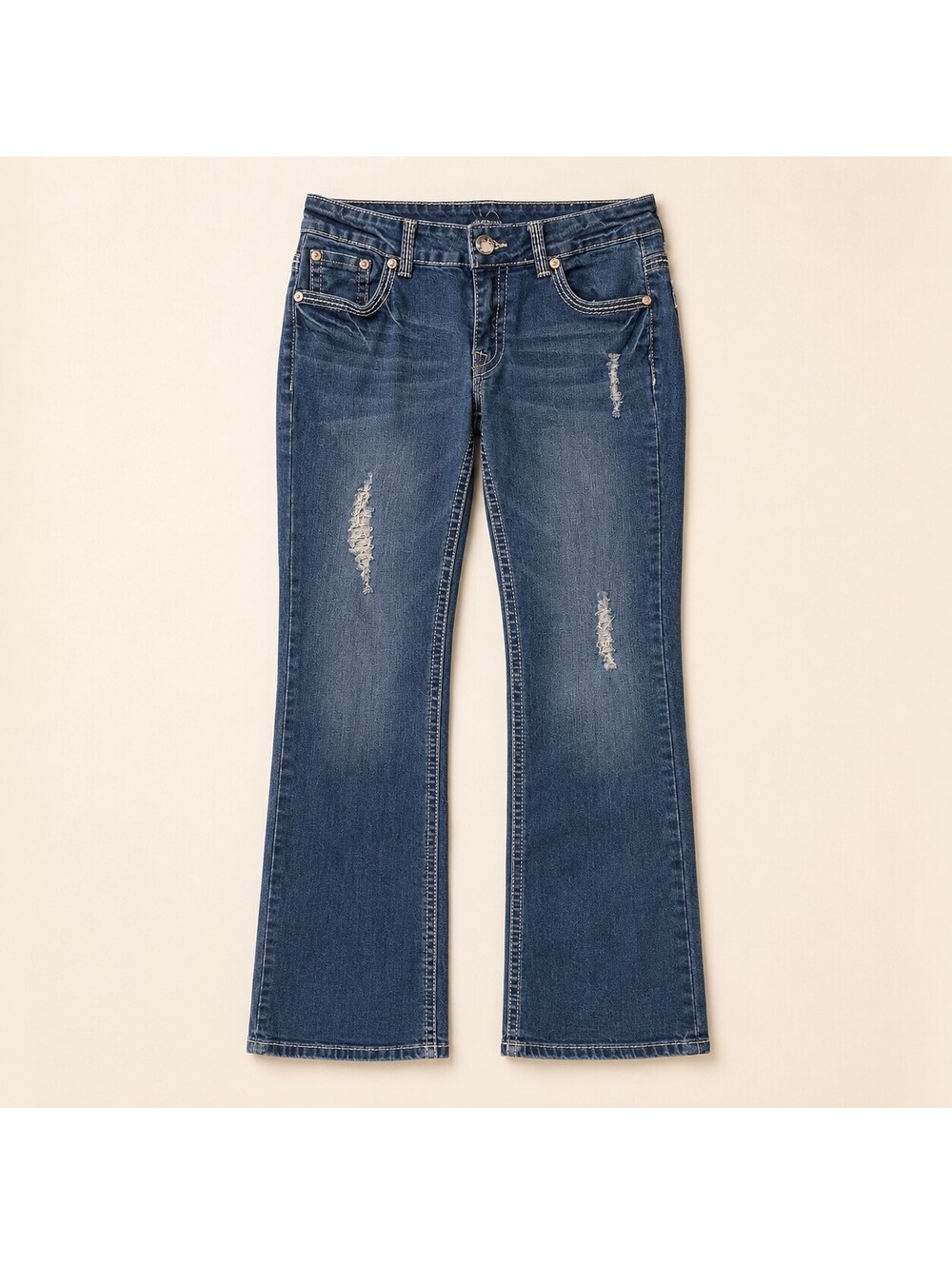 Divi Divi Diva Women’s Size 5 Distressed Bootcut Jeans Rhinestone Embroidered